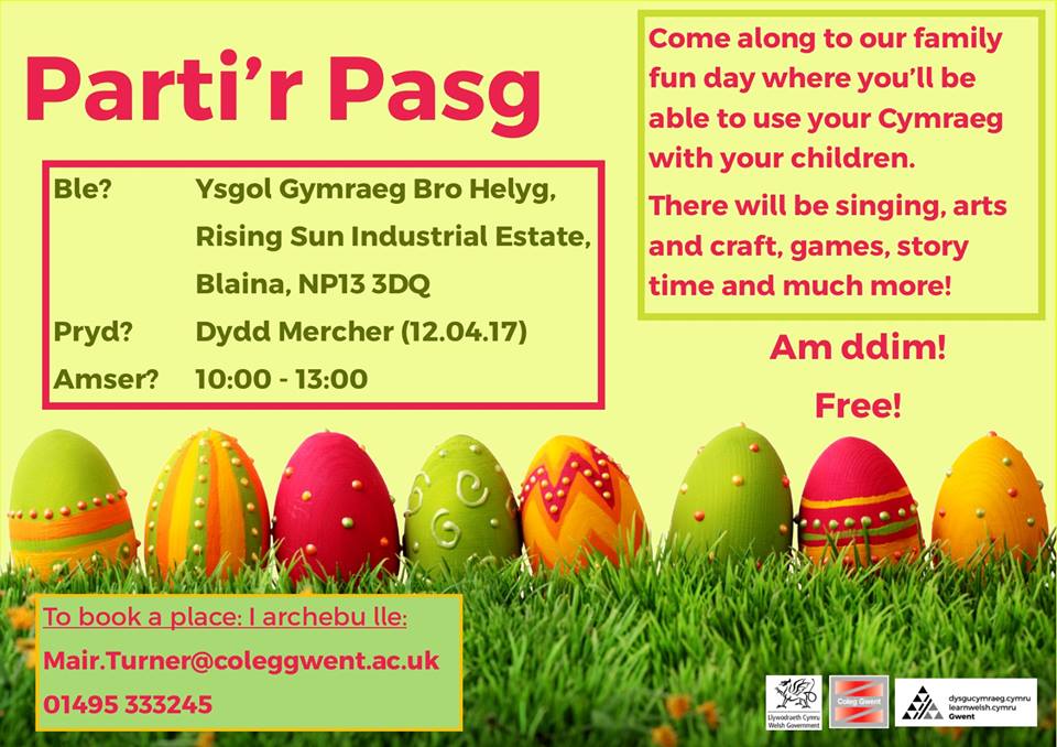 Ewch draw am hwyl a sbri gyda'r teulu. AM DDIM.
<a href="/WelshTeuluGwent/">Cymraeg i'r Teulu</a> <a href="/learncymraegGWE/">Learn Welsh Gwent</a> <a href="/MenterBGTM1/">Menter Iaith Blaenau Gwent, Torfaen a Mynwy</a>