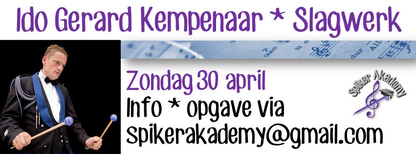 Zondag 30 april geeft Ido Gerard Kempenaar #slagwerklessen! Info? spikerakademy@gmail.com @Cultuurfonds <a href="/HaFaBra/">HaFaBra</a> <a href="/Hafabradio/">Hafabradio</a> #slagwerk