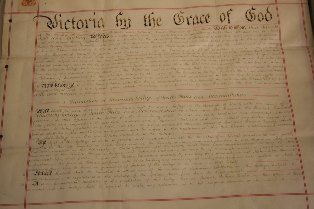 iamcardiffuni's tweet image. Good morning! Thought I'd share this little gem with you this morning - the University's first charter, sealed by Queen Victoria in 1884!