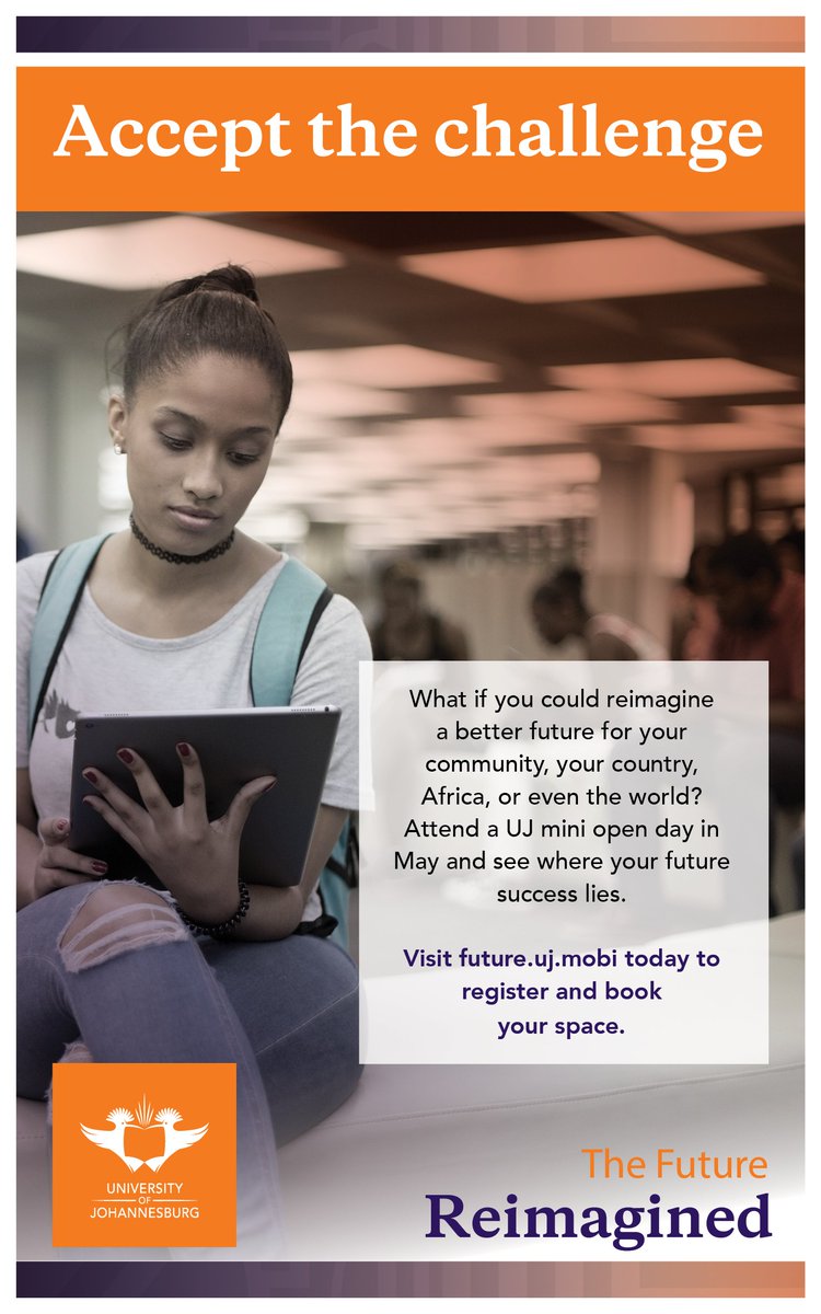 go2uj's tweet photo. Accept the challenge, Register &amp; book for a Mini Open day. Visit https://t.co/Wv1N3FKbDC
#UJ #UJMiniOpenday https://t.co/3fGU1v2oBp