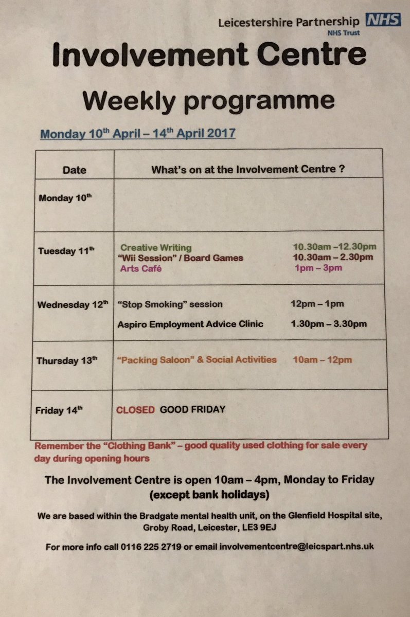 Come down to the involvement centre this week!
Unfortunately we're closed this Friday for good Friday.  #LPT