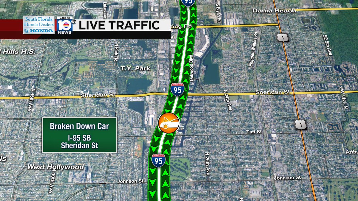 Broken Down Car on I-95 SB at Sheridan St #traffic https://t.co/RseA25sTJG