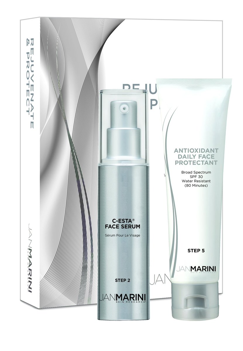 NEW!!! Rejuvenate &amp; Protect. Out  April 21. Our essential double pack featuring C-ESTA Face Serum &amp; Antioxidant Daily Face Protectant SPF30