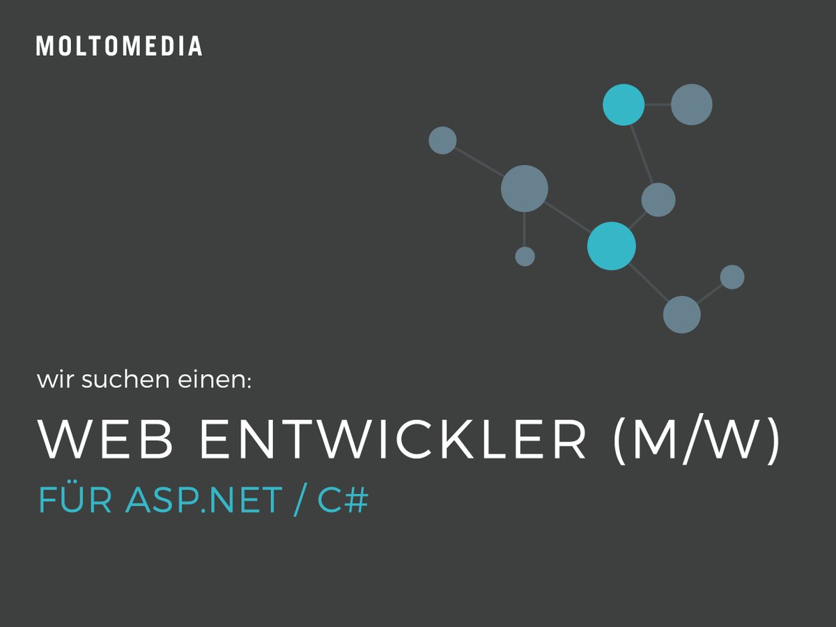 moltomedia's tweet photo. Wir suchen WEB ENTWICKLER (m/w) mit Erfahrung in https://t.co/ItZPElKhua / C#. Nähere Informationen unter  https://t.co/nNNHUrqEZJ https://t.co/iaGNWwZD3E