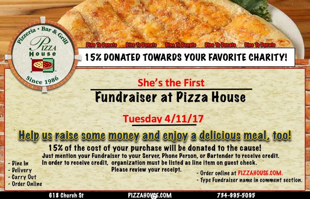Our Pizza House fundraiser has arrived! A portion of the proceeds will go towards girls' education! Order out or join us at 7 to dine in!