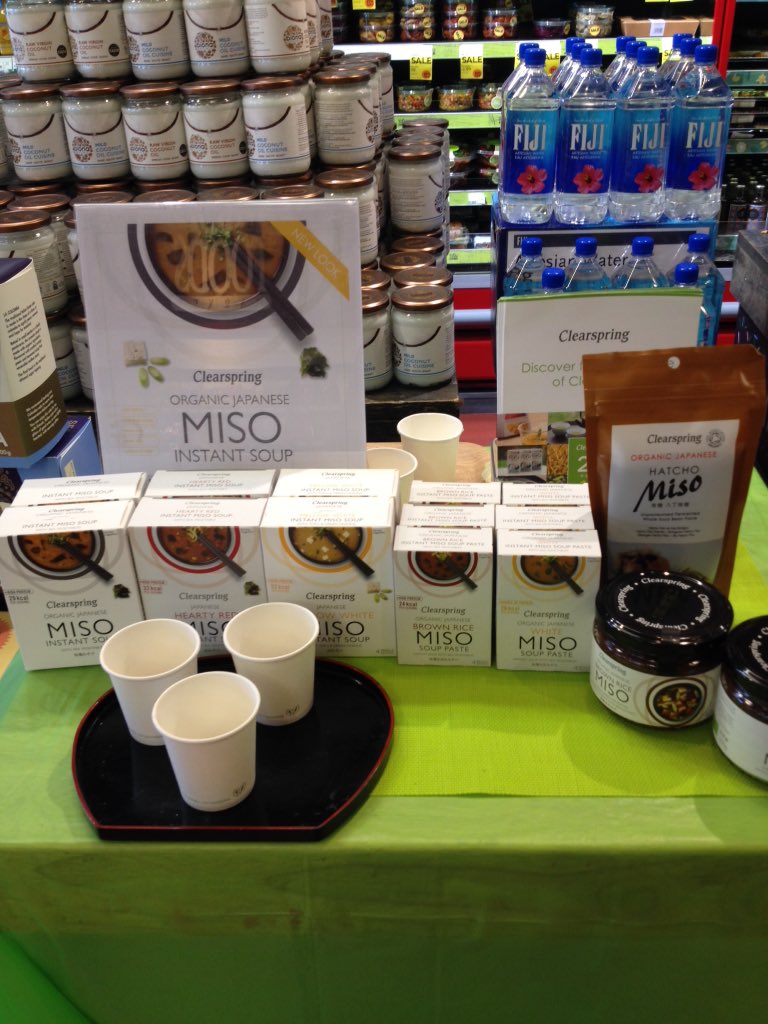 ClearspringUK's tweet photo. We're sampling #Misosoup @WholeFoodsUK in #ClaphamJunction #today ! Come and tryπ #vegan #JustAddMiso https://t.co/XrZ7bnYaDM