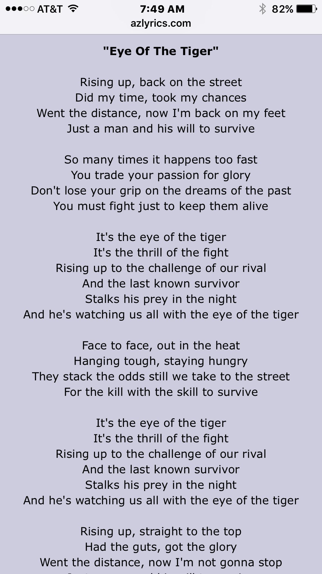 Eye of the Tiger - Survivor (lyrics), Rising up, back on th…