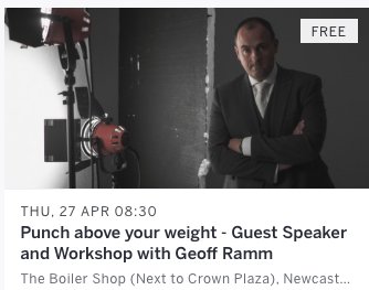 Not long till "Punch above your weight" with @geofframm at the Boiler Shop 
See you there?!