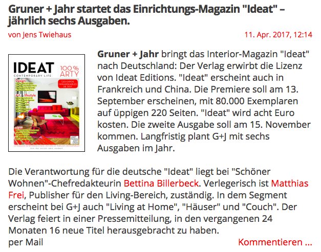 Gruner + Jahr startet das Magazin "Ideat" in Lizenz – künftig sechs Ausgaben pro Jahr.
turi2.de/aktuell/gruner…