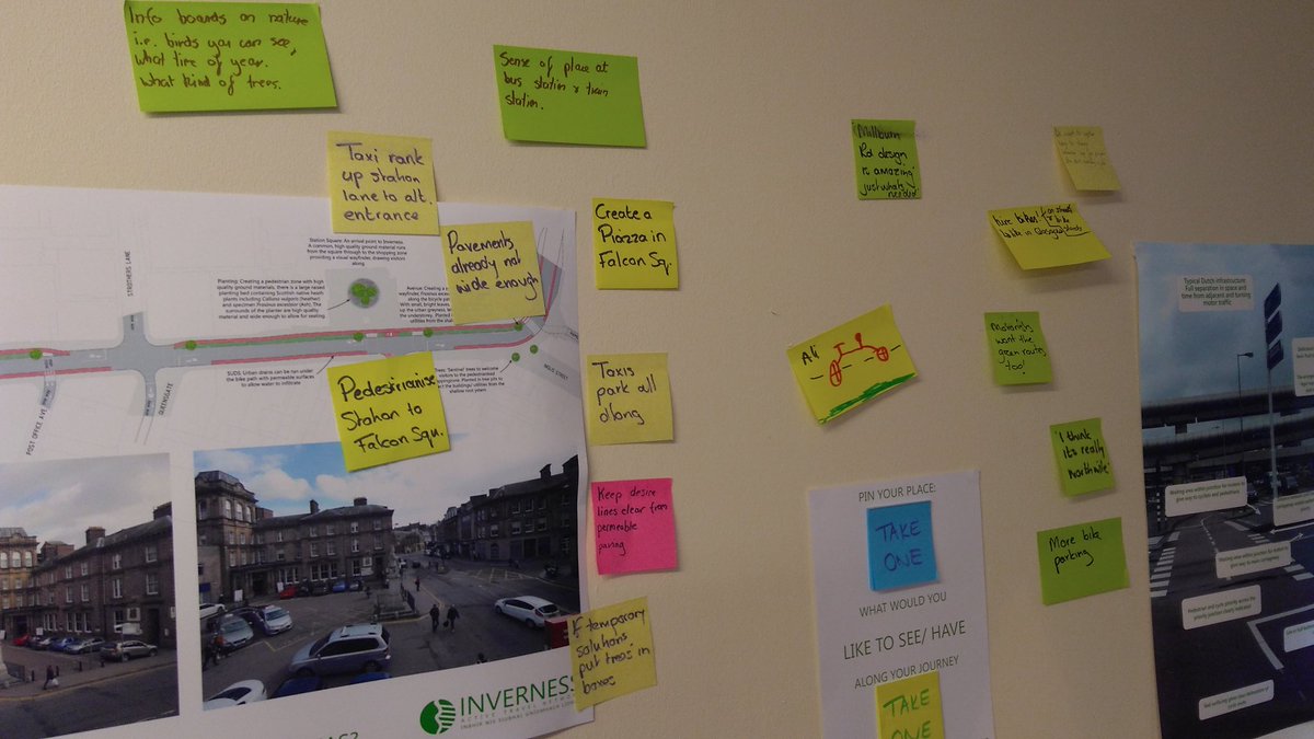 Some great ideas - rental bikes outside station - create a sense of place - more trees. Keep them coming! #invernessactivetravel