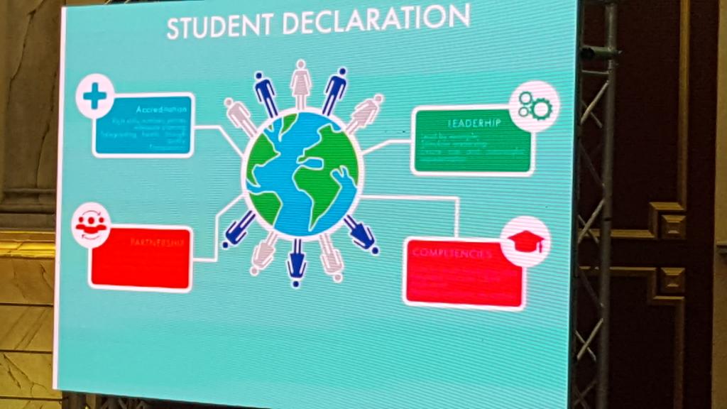 reniercoetzee's tweet photo. Student Declaration at #WSOSA2017. Leadership. Competence. Partnership. Accreditation. #tufh2017 https://t.co/ruXFcJW7JU
