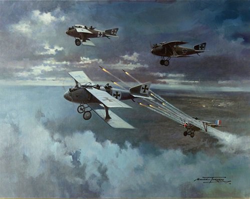 badersbusco's tweet photo. #AlbertBallVC - Nieuport 17 versus Roland C II". Painting by Michael Turner https://t.co/03mYTEZNbv