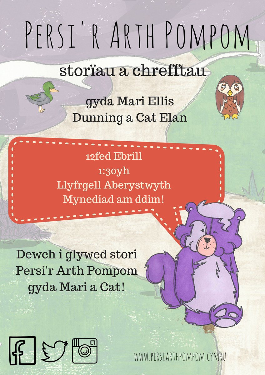 PercyPompom's tweet photo. Ymunwch â ni prynhawn 'fory. Mi fydd amser stori #dwyieithog, lluniau i liwio ac gwen i bawb!! #Aberystwyth #GwyliauPasg #Ceredigion https://t.co/KJywbWs3GB