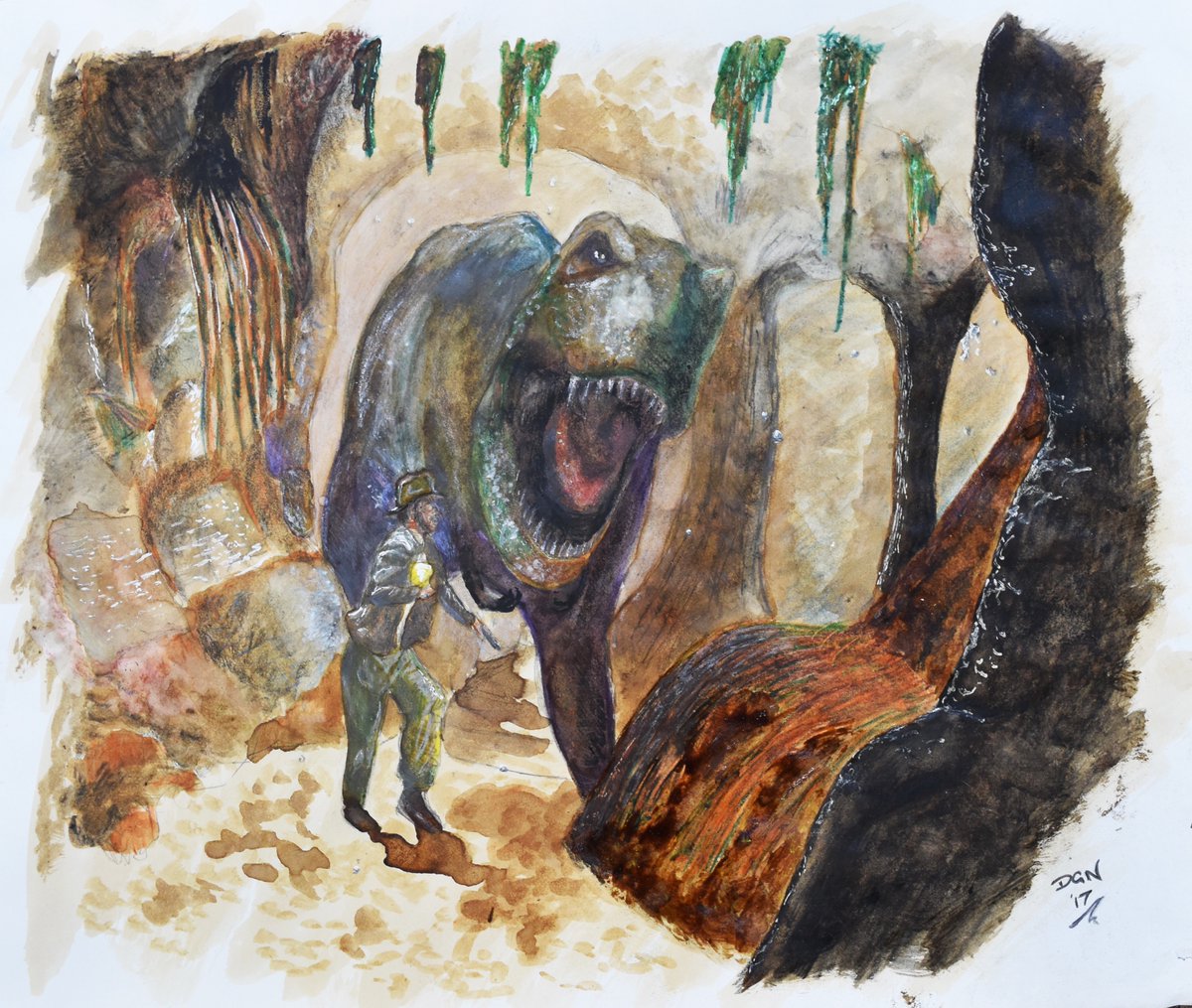 #IndianaJones - #JurassicPark mashup I painted with #watercolor. #fanart #StevenSpielberg #dinosaurs