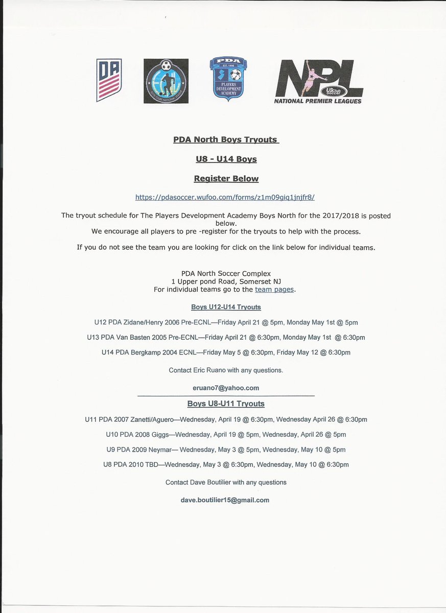 PDA Soccer on Twitter "PDA North Boys Club Team Tryouts for boys U8