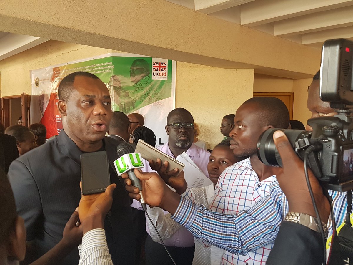 TTELGhana's tweet photo. Hon. Minister of Education Dr. Opoku- Prempeh speaks to #media after giving keynote address on his support 4 #curriculumframework #NSF2017 https://t.co/ZOuAwunoAe