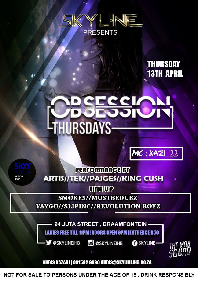YUSHER___'s tweet photo. At The Only Club In ZA
@Skylinejhb
THURSDAY
#ObsessionThursdays
94 JUTA STREET
BRAAMFONTEIN
THURSDAY
#ObsessionThursdays https://t.co/3Uoc2L3RWn