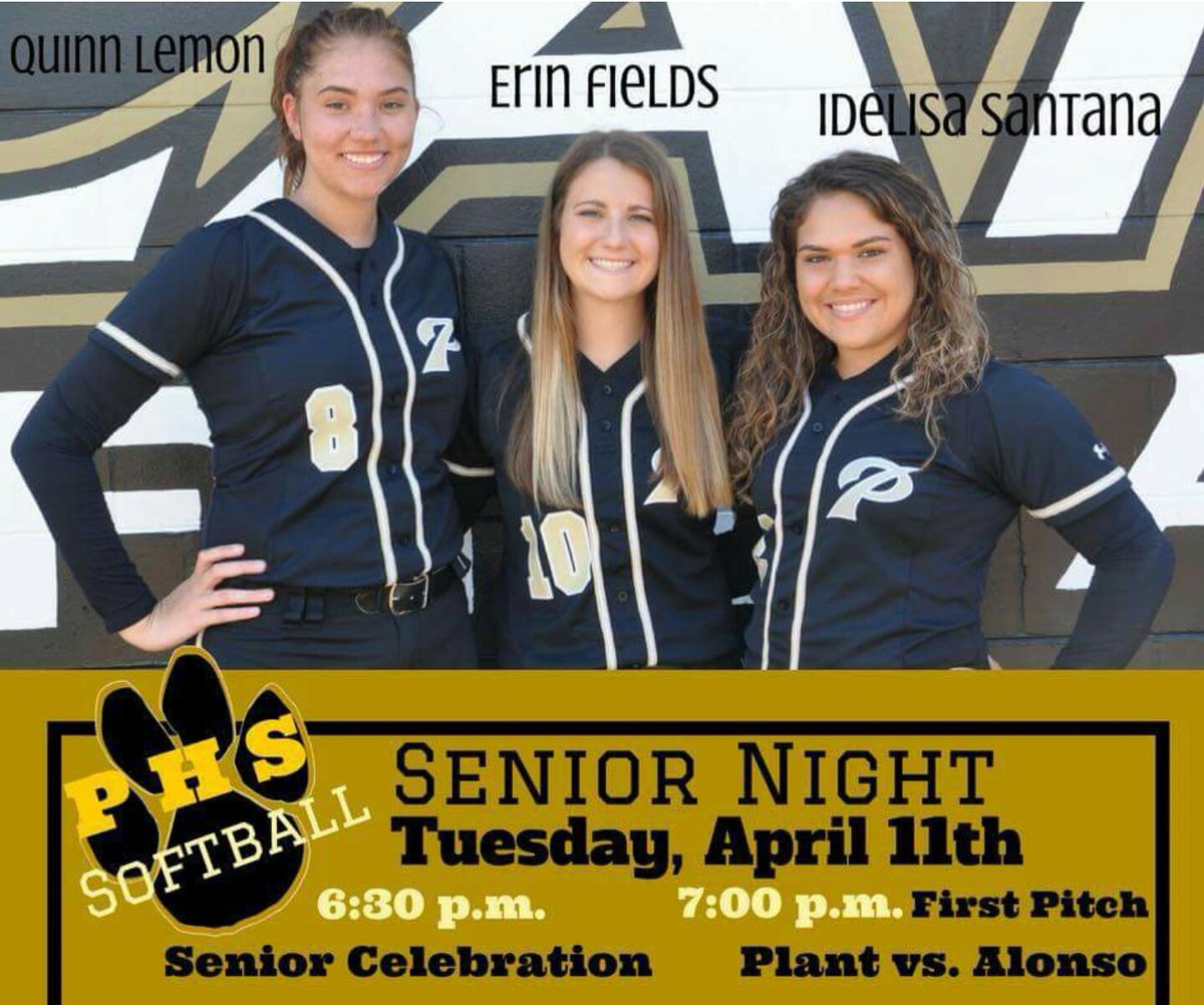 Come out tonight for senior night vs Alonso! Senior celebration starts at 6:30 pm! Congrats Erin, Idelisa, and Quinn! Geaux Panthers!