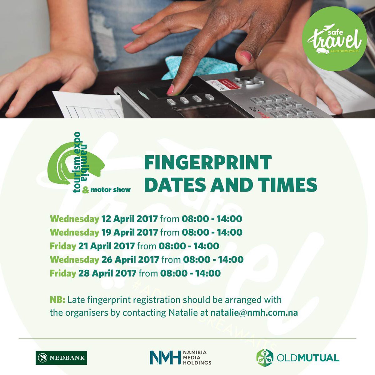 To Exhibitors: Fingerprint registration dates and times. #SafeTravel #adventureawaits