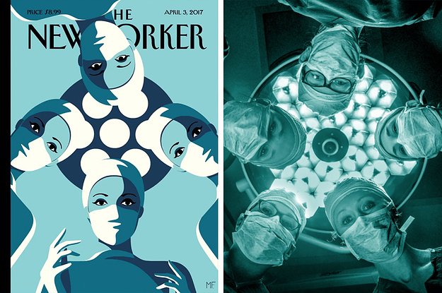 BuzzFeed's tweet photo. Women are recreating this New Yorker cover to say "I look like a surgeon" 
https://t.co/ieGi6Uyhsm https://t.co/FzJdxzsGLt