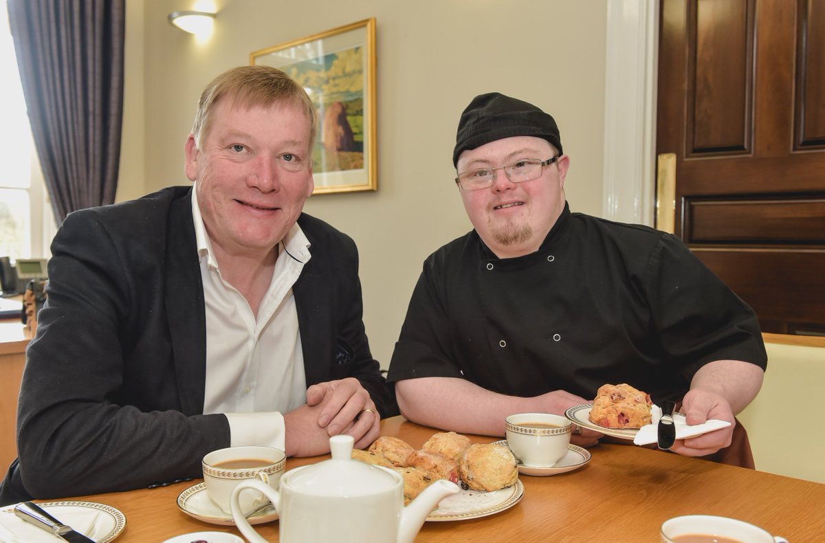 NIOgov's tweet photo. Jamesy O’Neill, a trainee at @steppingni, was at Stormont House today making scones with Chef Martin followed by tea with Minister Hopkins. https://t.co/UJ7Ve6JIO0