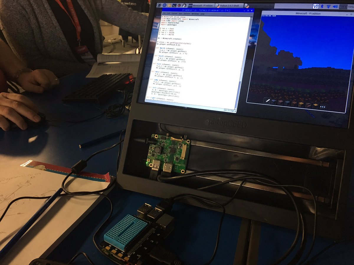 smudge67's tweet photo. Minecraft driven through explorerhat. Big learning curve including importing non standard libraries to rotate Steve. #picademy https://t.co/hSVjUwH94G