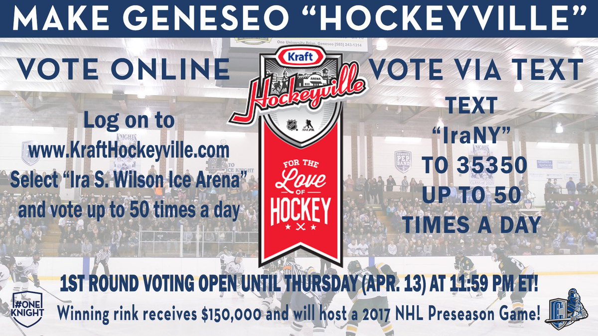 GeneseoKnights's tweet photo. Hey guys, think you can help a @d3hky town out by voting and sharing?
@kevconnorsespn @Buccigross  #CollegeHawkey
#Vote4theIRA #IraNY https://t.co/APBiLlSx9x