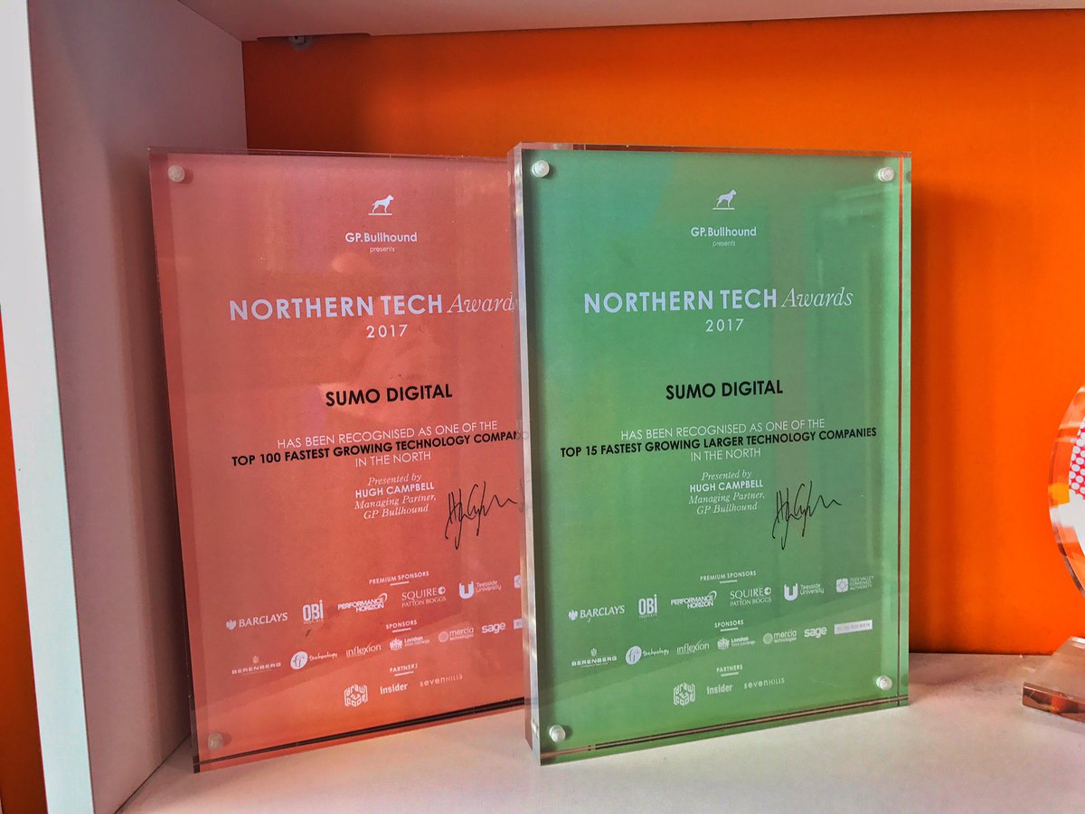 SumoDigitalLtd's tweet image. Another set of superb awards for the studio! We&apos;d like to extend our gratitude to @GPBullhound for this recognition. #NorthernTech100