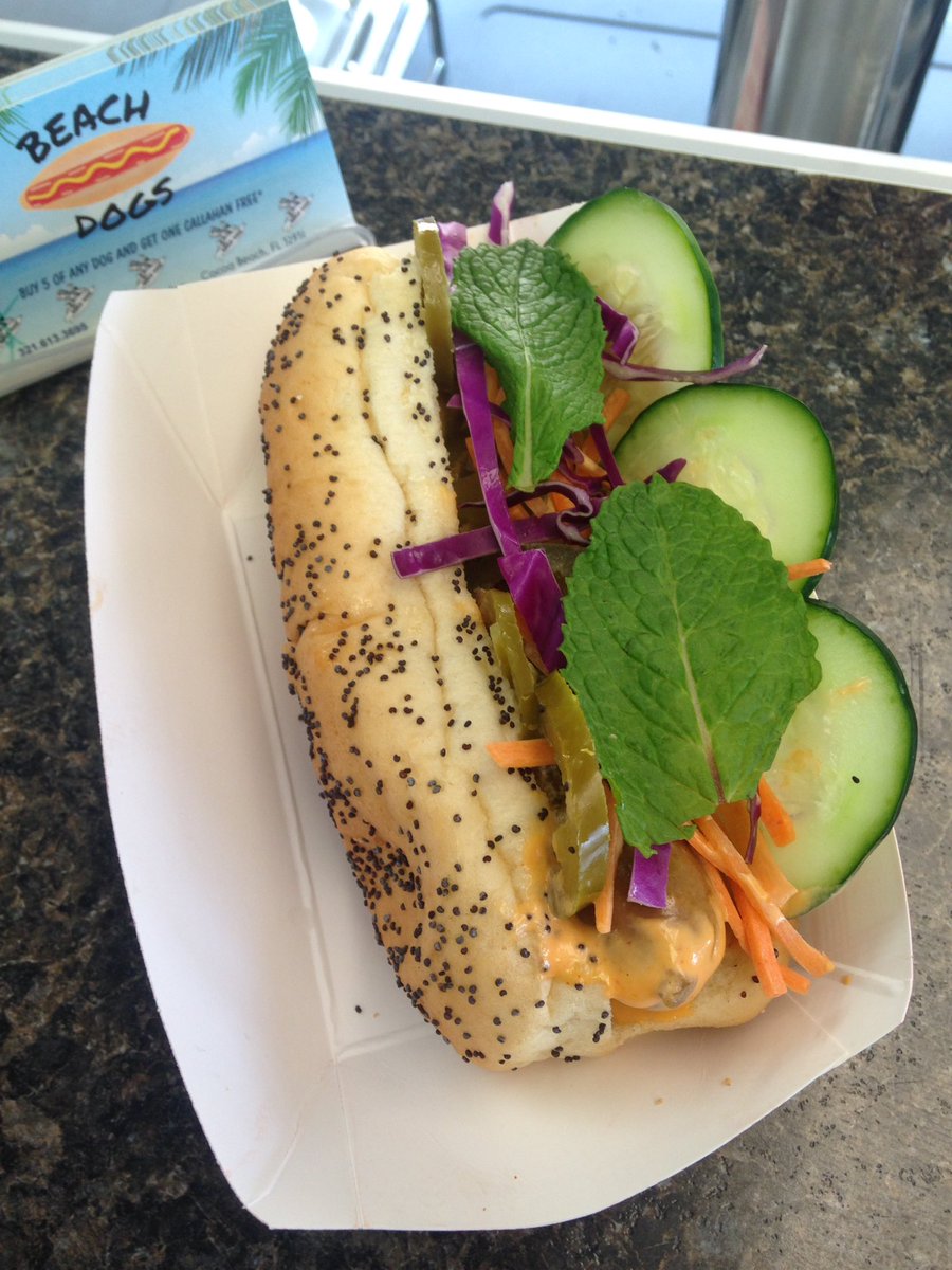 HollyPrievo's tweet image. Have you tried the #fresh #banhmi #dogofthemonth from @BeachDogsCB ? #delish @ViennaBeef #hotdog #cocoabeachfl