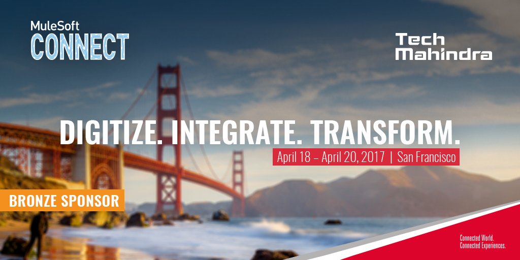 tech_mahindra's tweet photo. .@tech_mahindra sponsors @mulesoft #CONNECT2017, April 18-20. Visit us at Booth #4 to know more! https://t.co/SY8j46nqu9 #integration #CIO https://t.co/HFuZgUCM9e