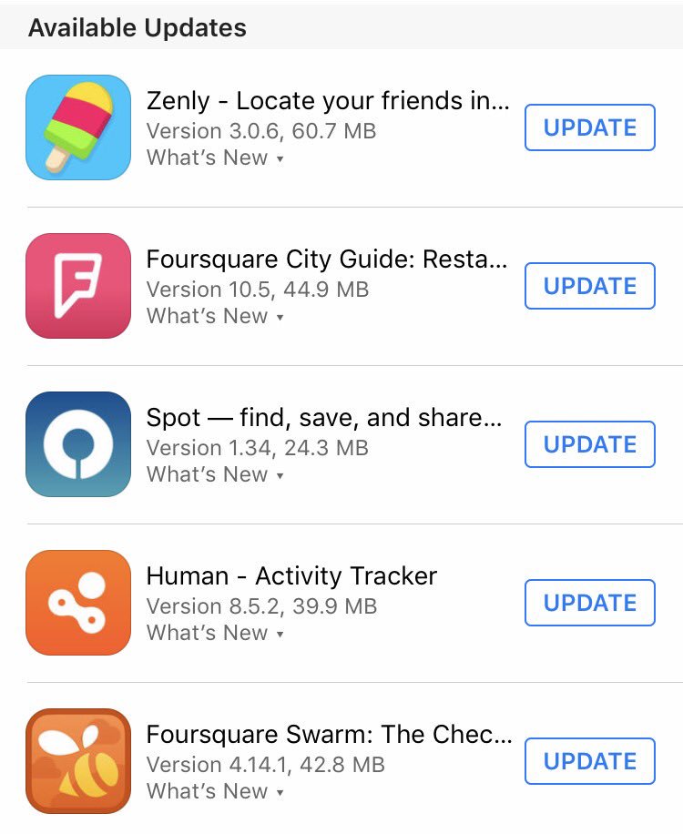 dskendall's tweet photo. looks like today is Location App Update Day #locationapps @zenlyapp @Foursquare @spot @human @SwarmApp https://t.co/y9ThfrrXdH