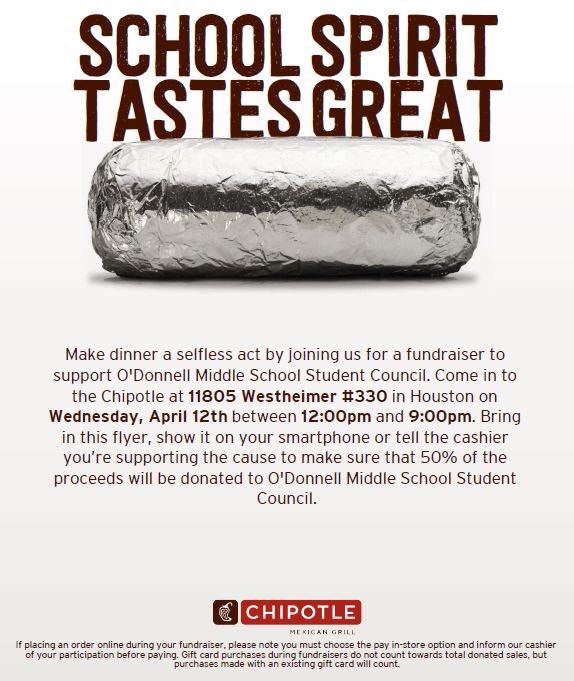 MsAyersGrad's tweet image. Don&apos;t forget our Student Council&apos;s fundraiser tomorrow, 4/12 from 12p-9p @ChipotleTweets. Show the flyer so we can receive credit!