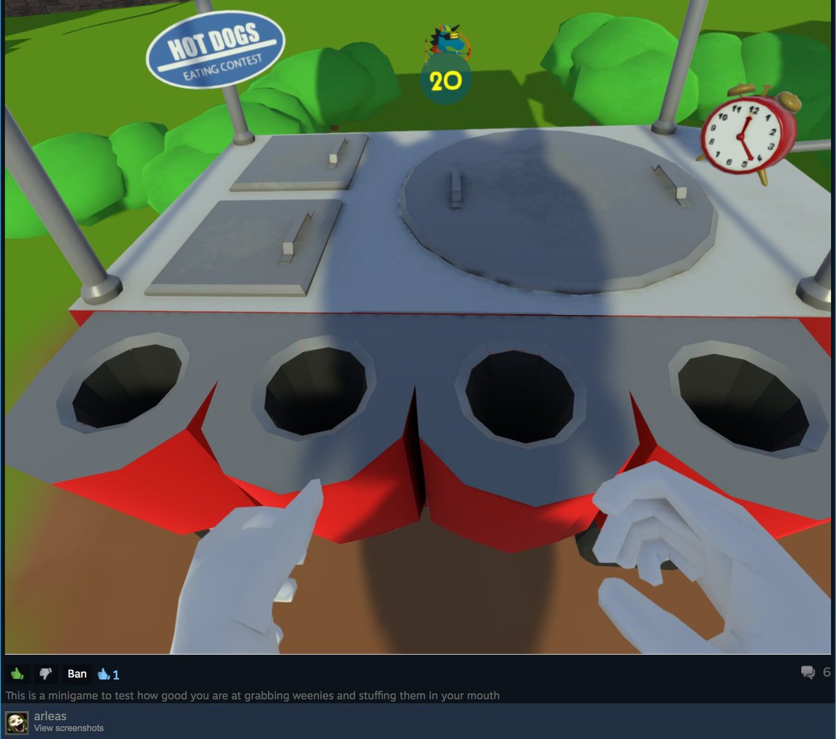 VRUnicorns's tweet photo. "This is a minigame to test how good you are at grabbing weenies and stuffing them in your mouth" https://t.co/IzijzXPUkv #Archery https://t.co/tRRcfsgY9p