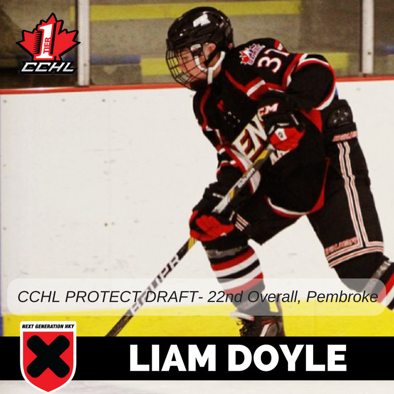 NextGenHKY's tweet photo. BIG congrats to High Performance Athlete Liam Doyle on being selected 22nd overall in the @CCHLTier1 Bantam Protect Draft by Pembroke! https://t.co/Xyj2qwaSbu