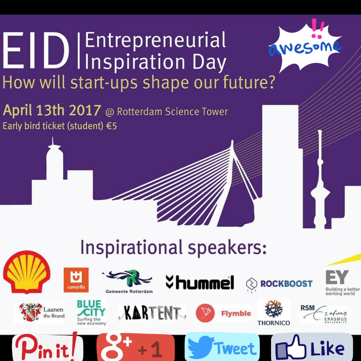 Pietervschie's tweet photo. #Entrepreneurial #Inspiration #Day April 13th - How will start-ups shape our future? #EID @ #RotterdamScienceTower https://t.co/7bcqU20CmL