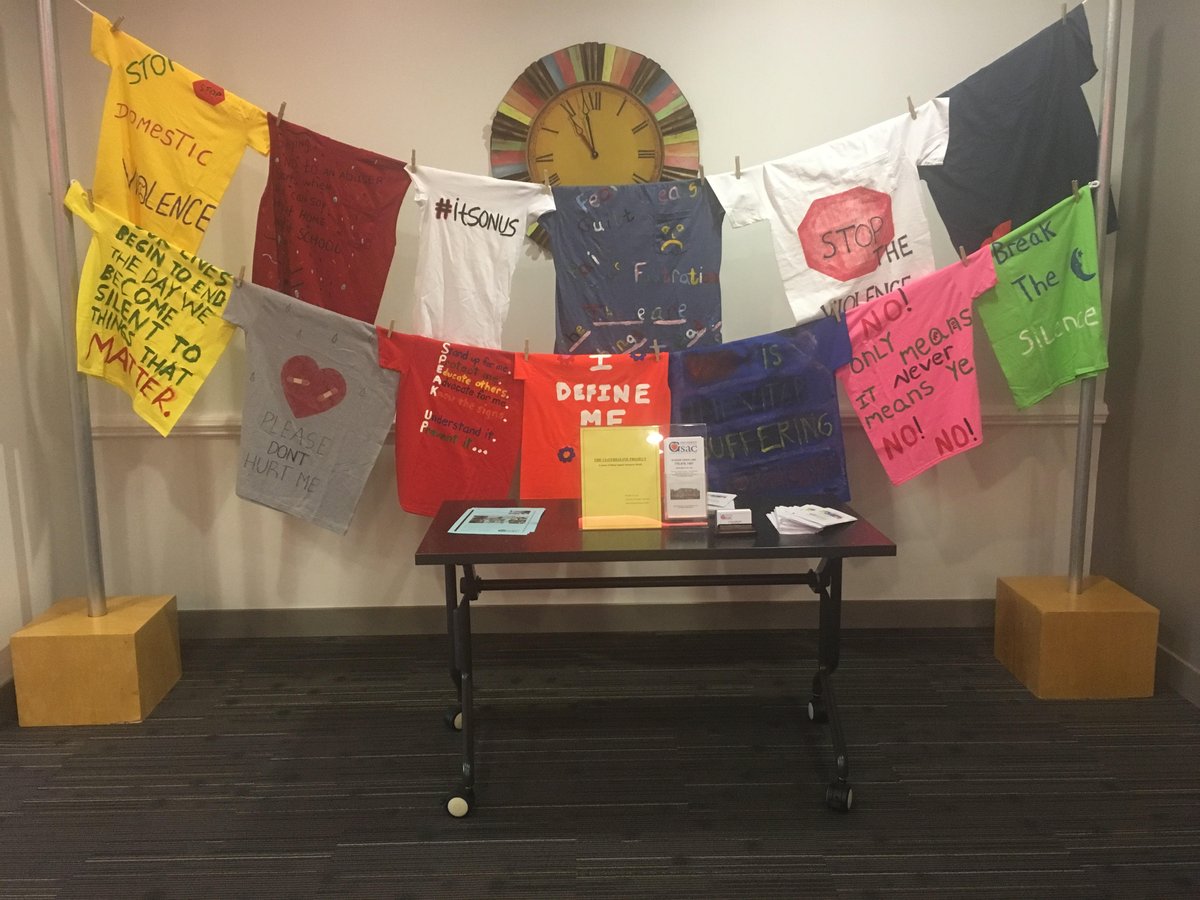 'The Clothesline Project' in our lobby is in honor of sexual assault prevention month. Make sure to check it out! #gsac