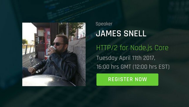 matteocollina's tweet image. An update on HTTP2 in @nodejs core by @jasnell at #NodeWeek, starting in 10 minutes! buff.ly/2nYJKiW