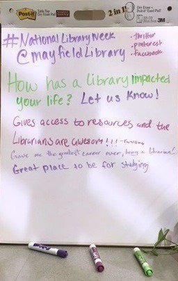 NSCClibrary's tweet photo. #nationalibraryweek How has a library impacted your life? #studentresponses #Ilovethelibrary https://t.co/VexWwPItjT