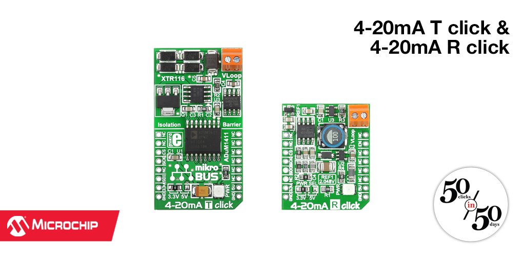 MicrochipTech's tweet photo. Transmit or receive? Add either option to your project with @mikroel 4-20mA T click or 4-20mA R click https://t.co/4OitXTgY2W #ClickIntoMCC https://t.co/kr1ehRDeoM