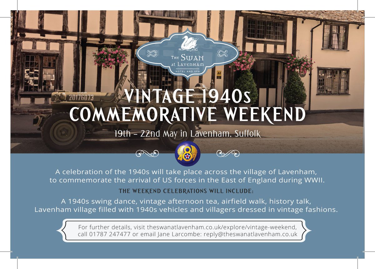 SwanLavenham's tweet image. Come and join us for a #Vintage 1940s Commemorative weekend in Lavenham 19-22 May 2017 theswanatlavenham.co.uk/explore/vintag… #USAAF #WW2 @VintageLifeMag