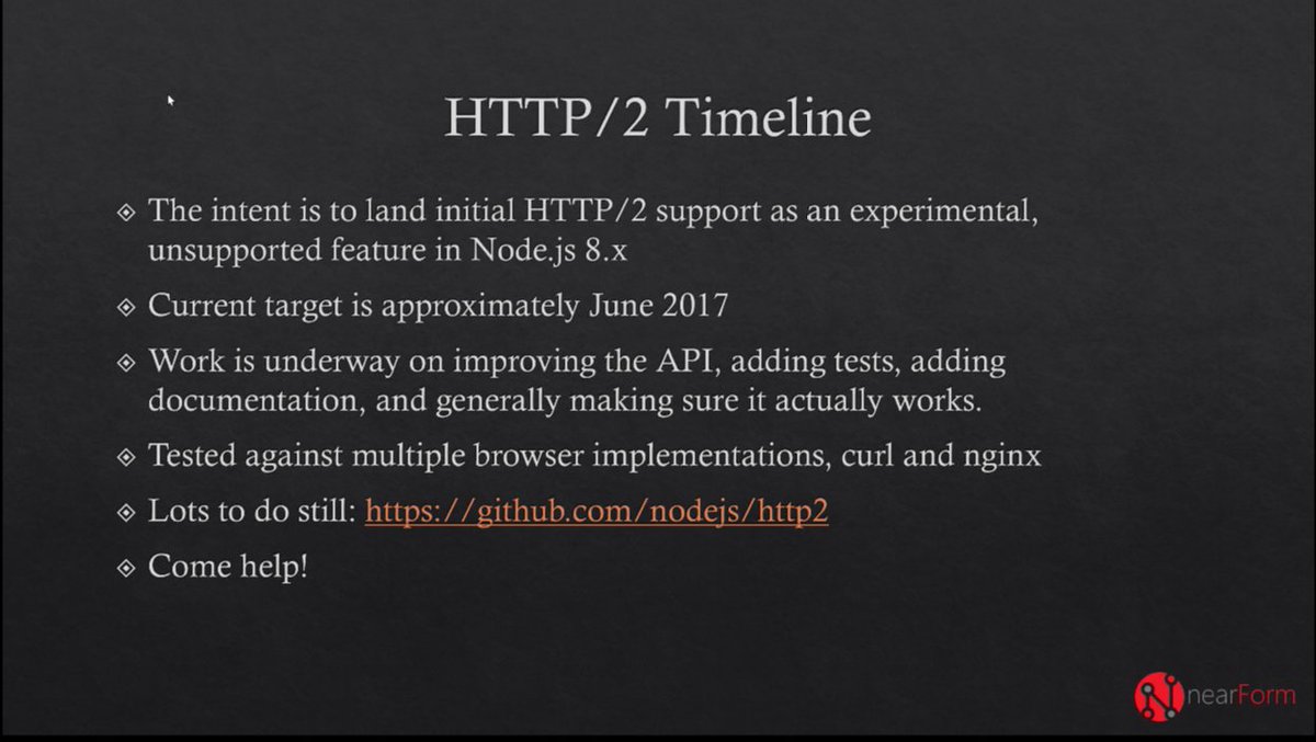 rblmdst's tweet image. Recap HTTP/2 for Node.js Core from #NodeWeek webinar @nearForm by @jasnell :  HTTP 2 Timeline. 
#http