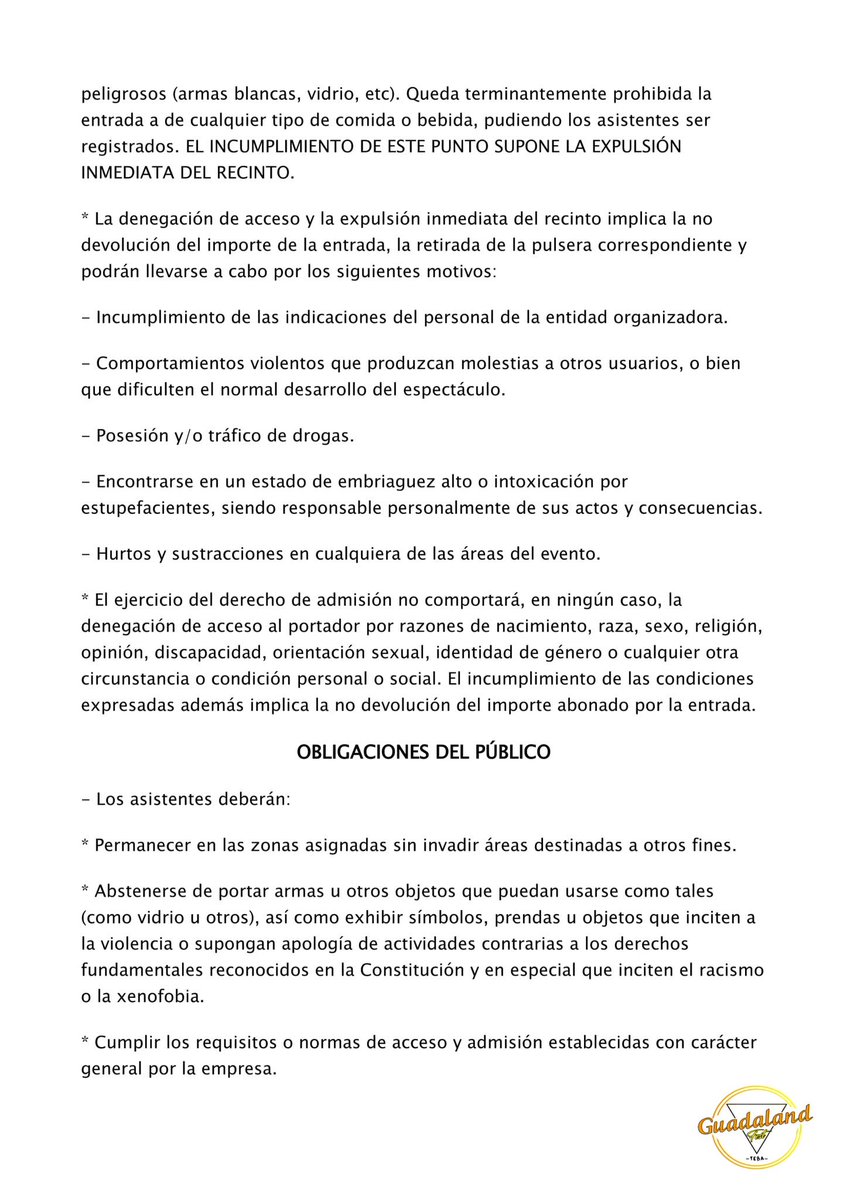 Guadaland_Fest's tweet photo. 📜Normas para Guadaland. #4Días https://t.co/gbHBWV7JLL