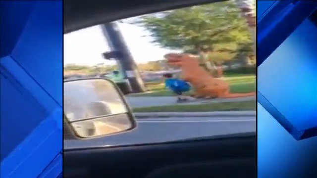 T-Rex seen walking child to school in Florida neighborhood this morning bit.ly/2ppVLyI https://t.co/DUYNhFJ2XL