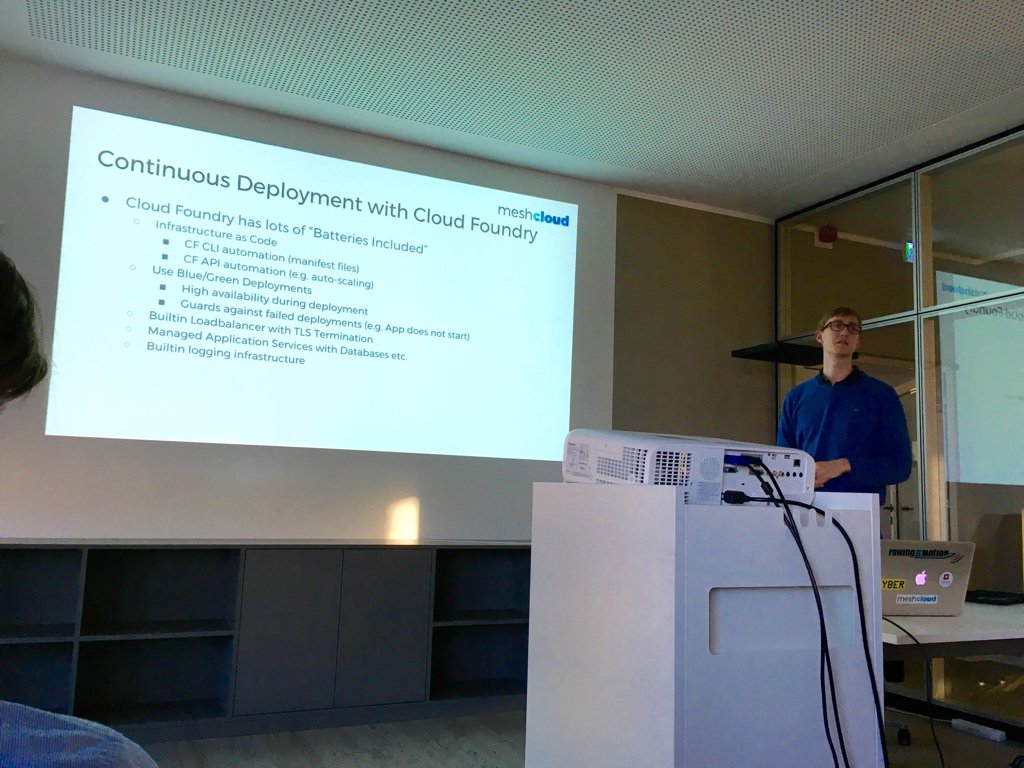 Hameiste's tweet image. DevOps-Meetup (@devops_ffm) : Continuous Delivery & DevOps with Cloud Foundry with Johannes Rudolph (@meshstack) @codecentric #DevOps