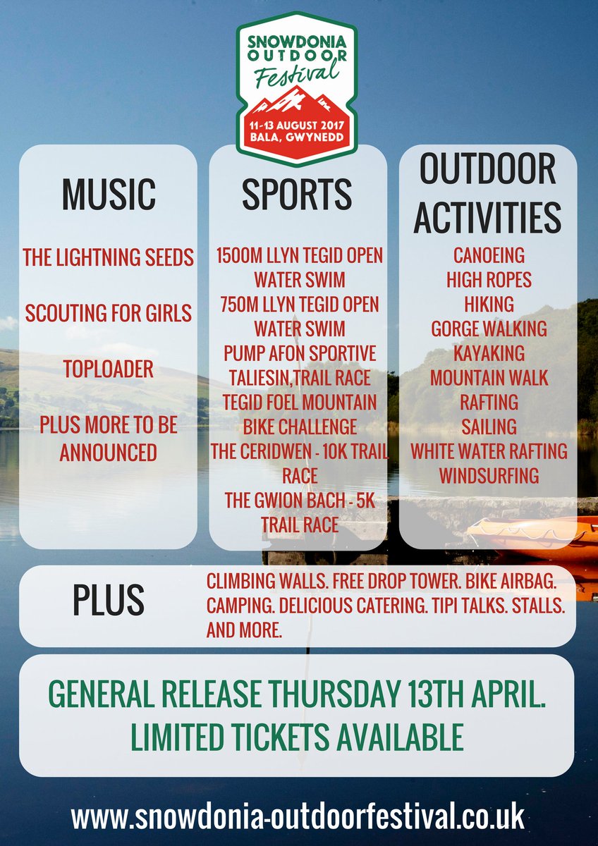 Snowdonia_Fest's tweet photo. So, the wait is over here’s the first look at the Snowdonia Outdoor Festival line-up – see you in August! #SOF17 

https://t.co/bgshpVq4ro https://t.co/OF29V2DF4O