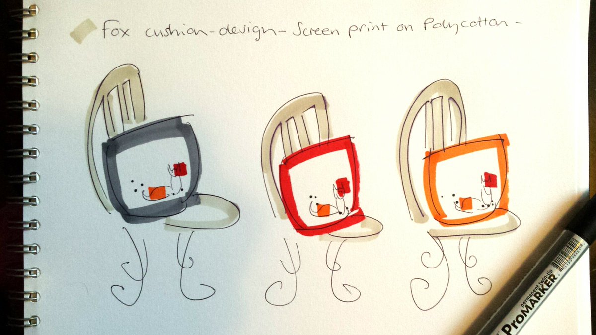 GinkgoGilded's tweet photo. Cushion design #illustration #softfurnishings #cushion #sketch #design #chair #promarker #fox #animals https://t.co/TGZAF7iOOE