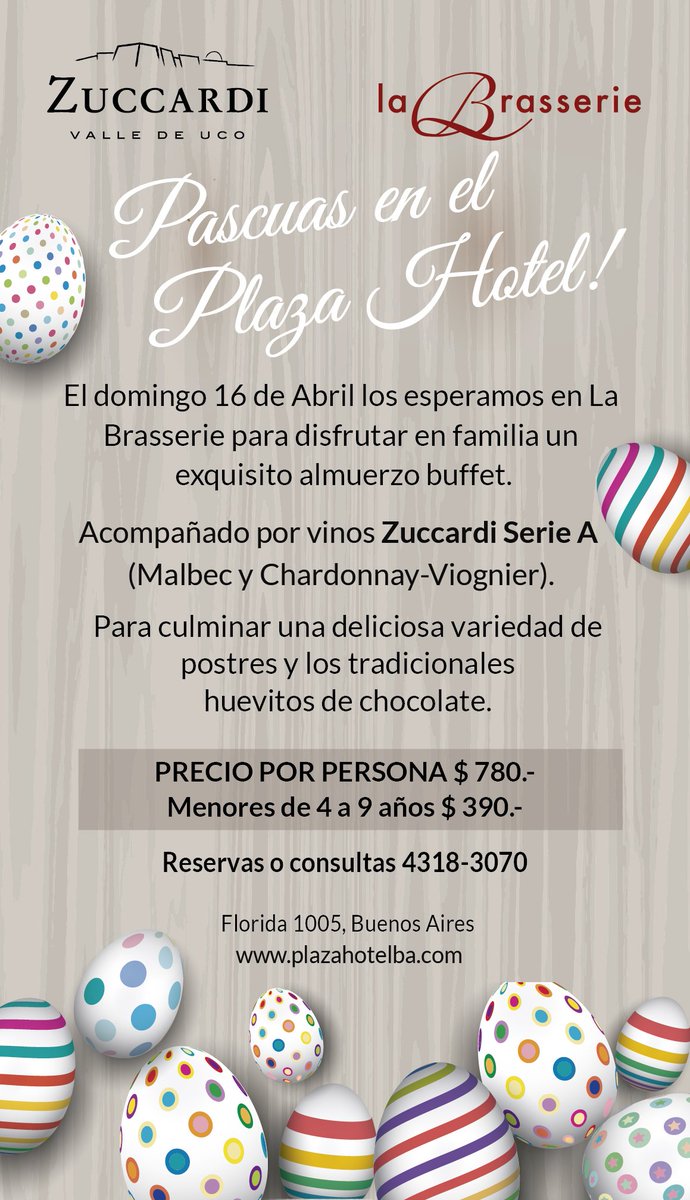 Domingo de #Pascuas en #LaBrasserie! <a href="/ZuccardiWines/">Zuccardi ValleDeUco</a> <a href="/PlazaRest/">PlazaHotelRestaurant</a> <a href="/Dgabrielmazzeo/">DonatoMazzeo</a>