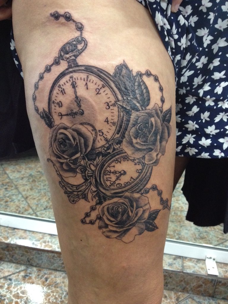tattoomarc13's tweet photo. #clocks #flowers #roses #tattoo #ayianapa #cyprus @InkDoneRight @Inkedmag @BloodBrothersCy @TattooSociety13 @HotTattooBabes https://t.co/Zd48EA9YTY