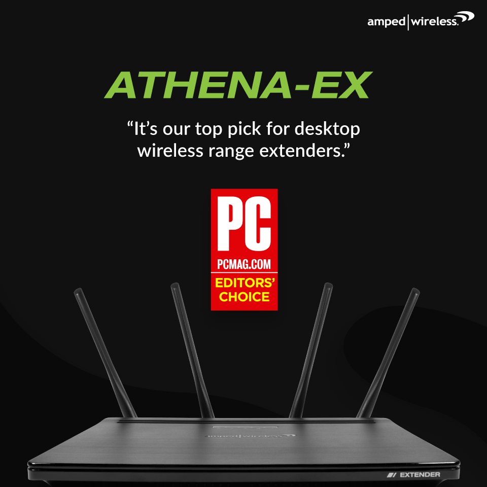AmpedWireless's tweet photo. Our most powerful range extender - ATHENA-EX. Now @PCMag's Editors' Choice for range extenders. https://t.co/EWxqUvR4x5 https://t.co/JzIos16wXd