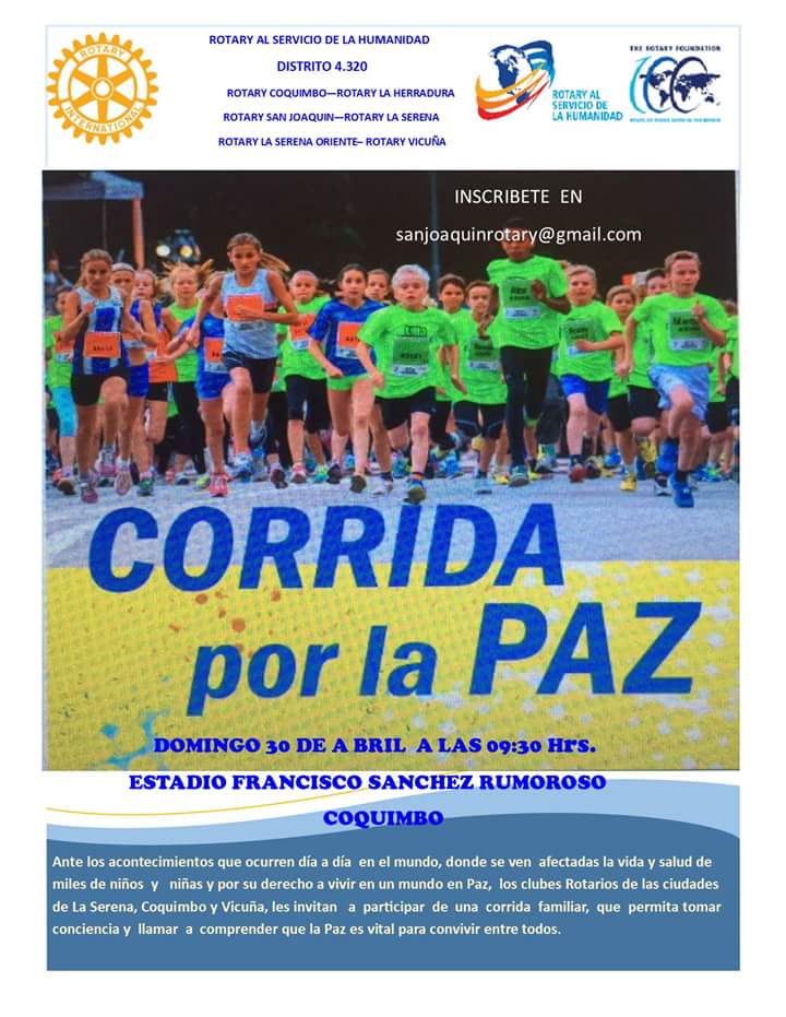 #CorridaporlaPaz#Rotary inscrp sanjoaquinrotary@gmail.com 
#Rotary <a href="/pelucheduenas/">RobertoLS</a> <a href="/eldia_cl/">Diario El Día</a> <a href="/TiempoSemanario/">Semanario Tiempo</a> <a href="/elobservatodo/">ElObservatodo.cl</a> XFavordifundir